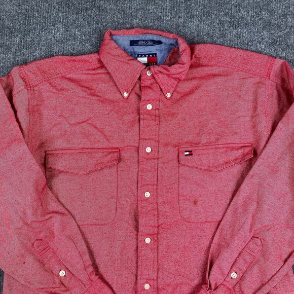 Tommy Hilfiger Button Shirt Mens Size M Red Long Sleeve Cotton Casual Workwear - Picture 1 of 8